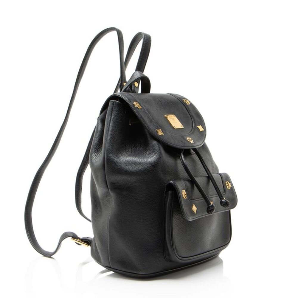 MCM Vintage Leather Logo Charms Drawstring Backpack - Picture 2 of 16